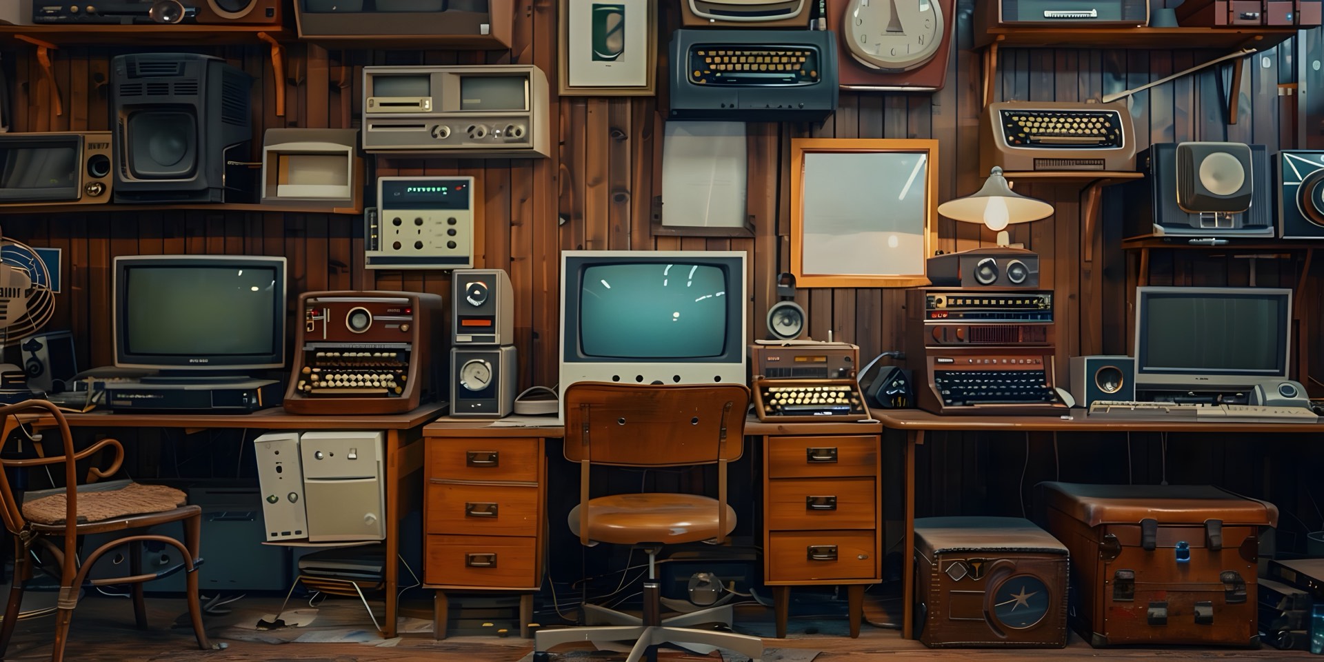 Cuarto de radio vintage con equipos analógicos